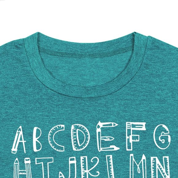 Women Teaching Tshirt Alphabet Graphic Tops Kindergarten Teachers Gift T-Shirt - Picture 5 of 6